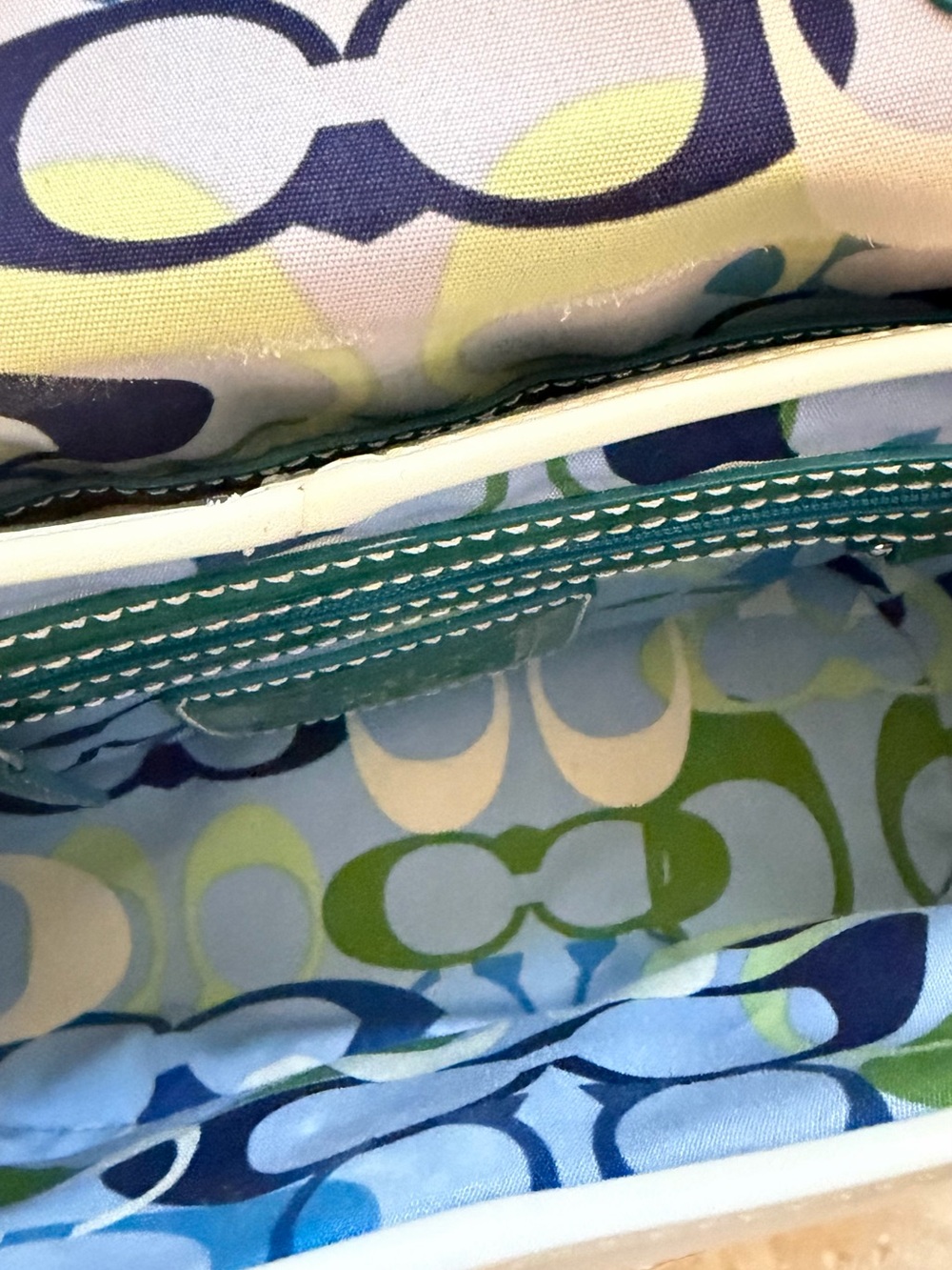 coach Y2K vintage SUMMER straw leather PURSE Teal and White Woven Top-Handle - Picture 8 of 16